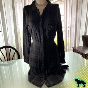 Rails Black Plaid Flannel Short Mini Shirt Dress Size Large Button Down Tie Back
